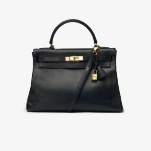 Artisan-Grade Hermès Kelly 32 Vachette Grainee des Ardennes Noir GHW - DLF