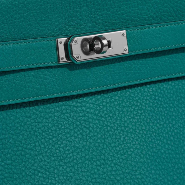 Artisan-Grade Hermès Kelly 35 Taurillon Clemence Bleu Paon PHW - Replica Handbags - Image 7