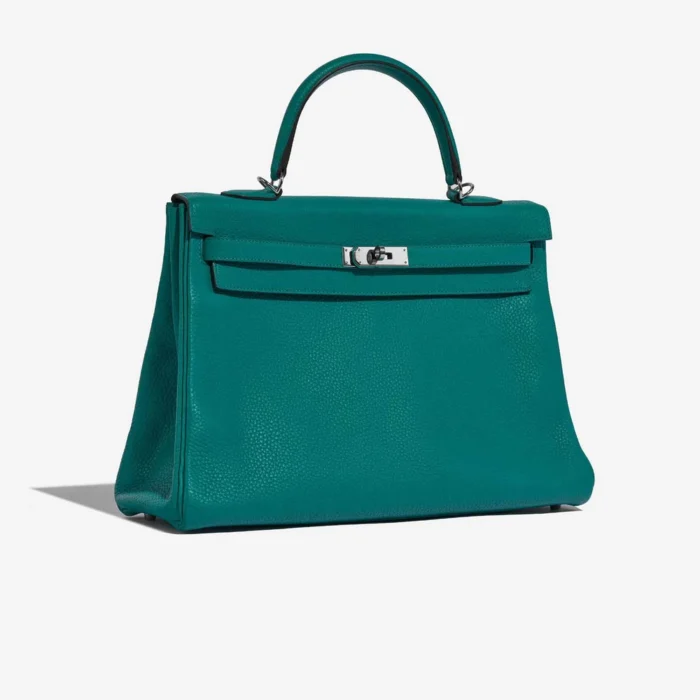 Artisan-Grade Hermès Kelly 35 Taurillon Clemence Bleu Paon PHW - Replica Handbags - Image 4