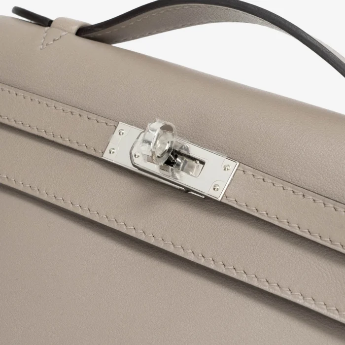 Artisan-Grade Hermès Kelly Pochette Swift Gris Asphalte PHW - DLF - Image 7