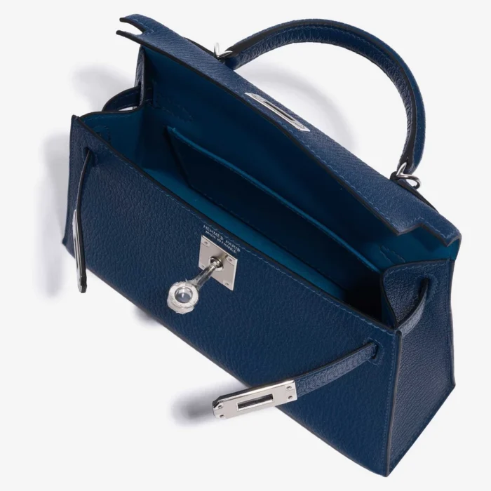 Artisan-Grade Hermès Mini Kelly Chèvre Mysore Deep Blue/Blue Izmir PHW - Replica Handbags - Image 5