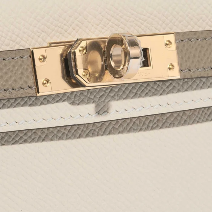 Artisan-Grade Hermès Mini Kelly Epsom Craie/Gris Asphalte GHW - Replica Handbags - Image 7