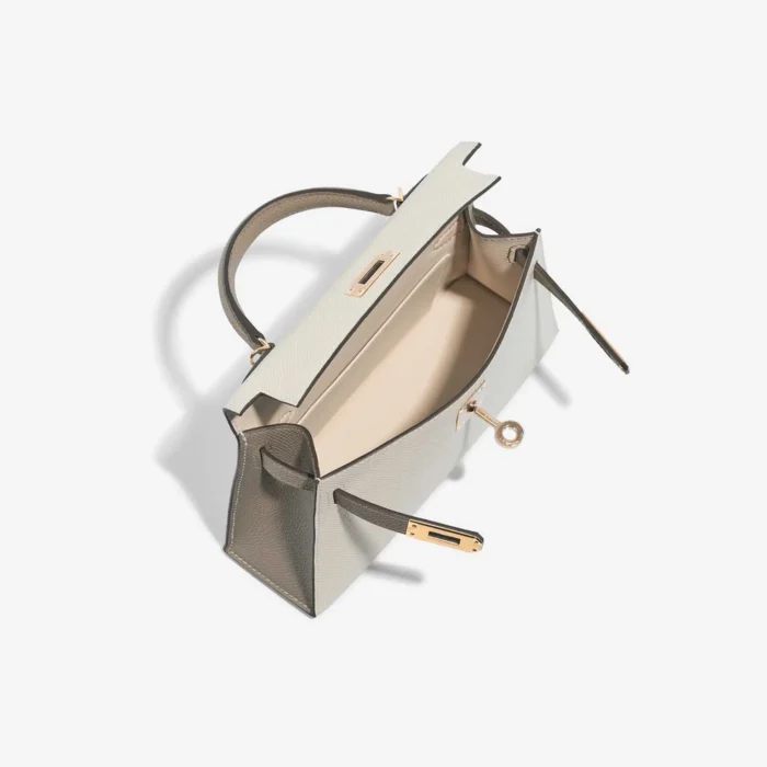 Artisan-Grade Hermès Mini Kelly Epsom Craie/Gris Asphalte GHW - Replica Handbags - Image 5