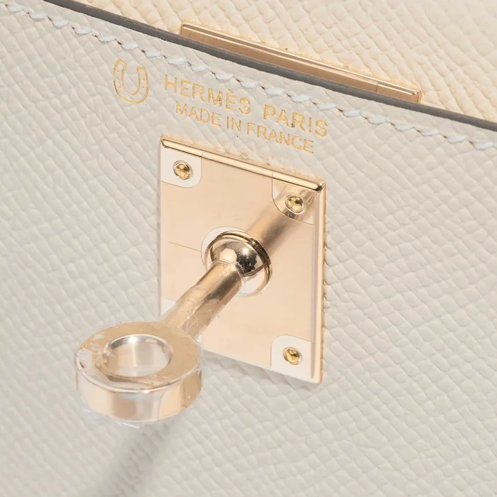 Artisan-Grade Hermès Mini Kelly Epsom Craie/Gris Asphalte GHW - Replica Handbags - Image 6