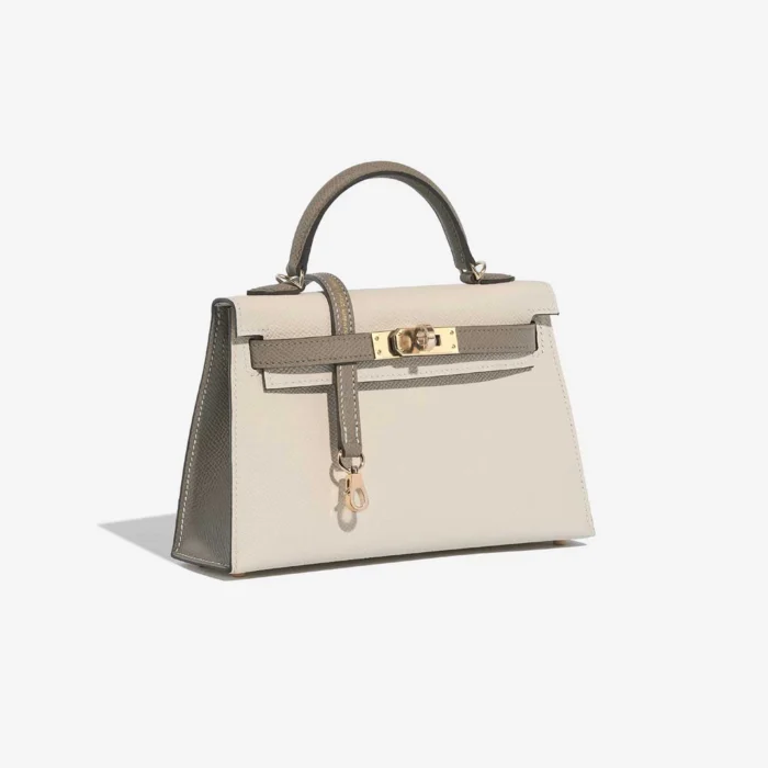 Artisan-Grade Hermès Mini Kelly Epsom Craie/Gris Asphalte GHW - Replica Handbags - Image 4
