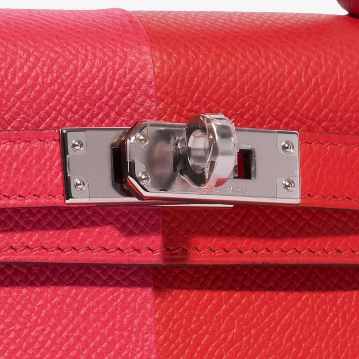Artisan-Grade Hermès Mini Kelly Epsom Rose Extreme/Rouge de Coeur/Blue Zanzibar PHW - Replica Handbags - Image 7