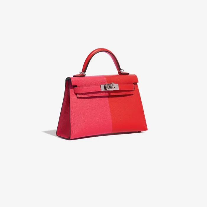 Artisan-Grade Hermès Mini Kelly Epsom Rose Extreme/Rouge de Coeur/Blue Zanzibar PHW - Replica Handbags - Image 4