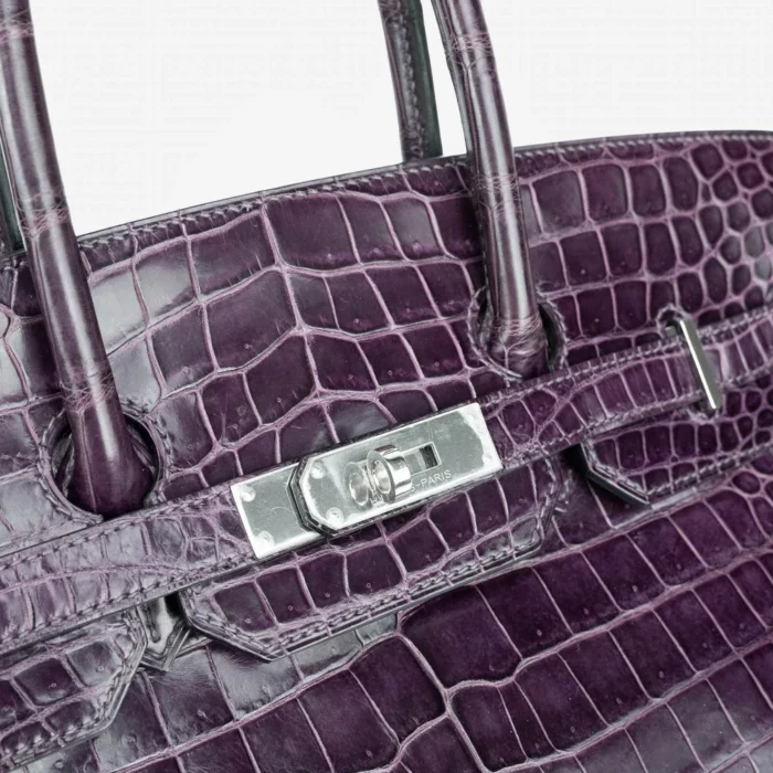 Best Replica Hermès Birkin 35 Porosus Crocodile Amethyst PHW - DLF - Image 7