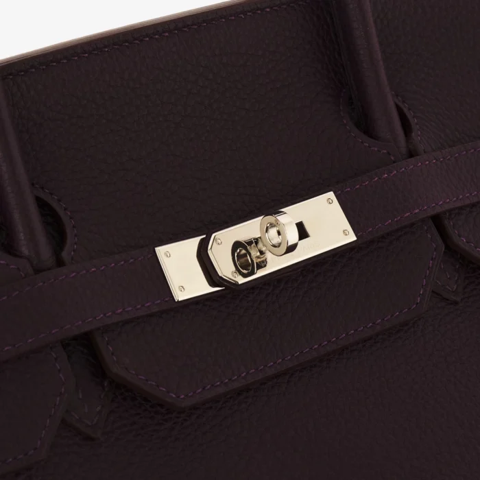 Best Replica Hermès Birkin 40 Clemence Raisin PHW - DLF - Image 7