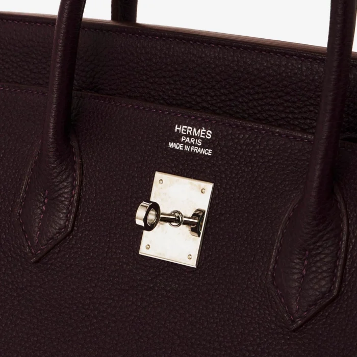 Best Replica Hermès Birkin 40 Clemence Raisin PHW - DLF - Image 6