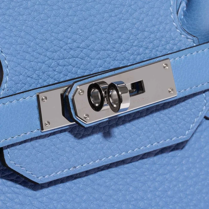 Best Replica Hermès Birkin Ghillies 35 Clemence Blue Paradise PHW - Replica Handbags - Image 7