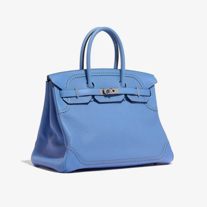 Best Replica Hermès Birkin Ghillies 35 Clemence Blue Paradise PHW - Replica Handbags - Image 4