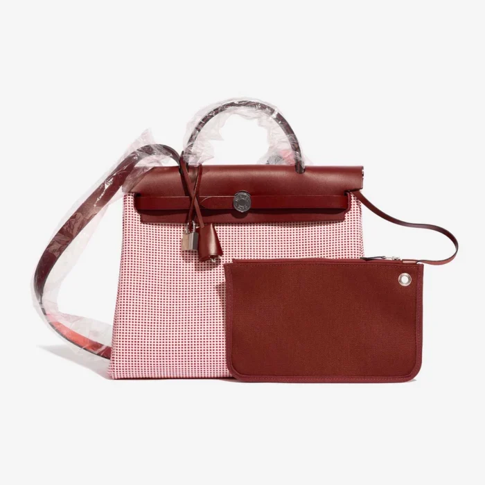 Best Replica Hermès Herbag 31 Vache Hunter/Toile Quadrille Vikinig Rouge H/Ecru/Blanc/Framboise PHW - Replica Handbags