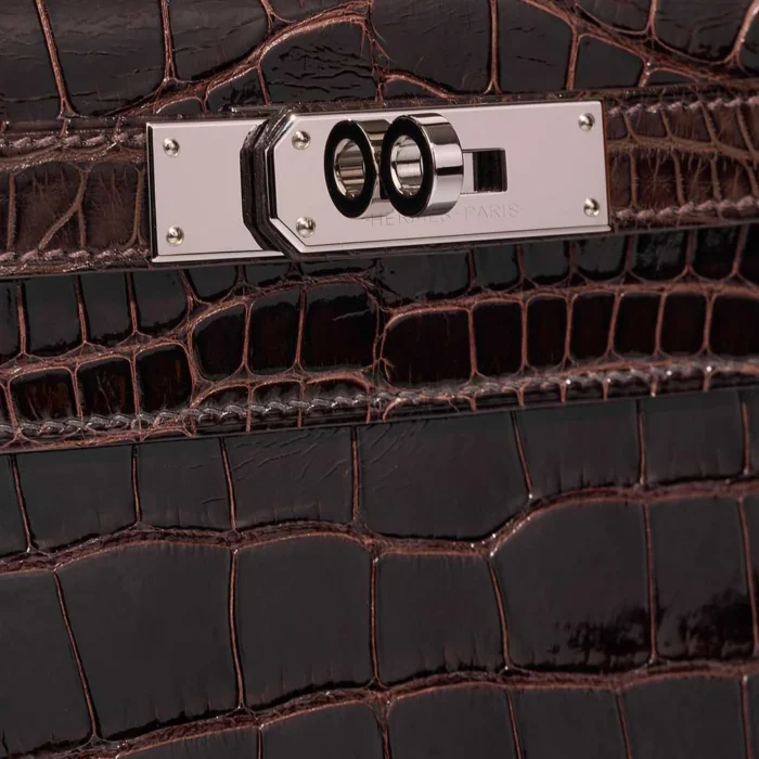 Best Replica Hermès Kelly 28 Alligator Mississippiensis Macassar/ebene/Miel/Rose Extrême PHW - Replica Handbags - Image 7