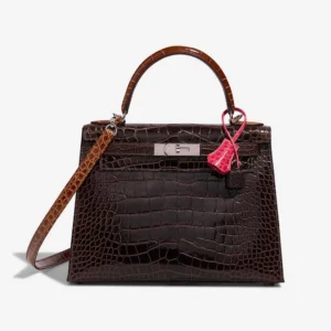 Best Replica Hermès Kelly 28 Alligator Mississippiensis Macassar/ebene/Miel/Rose Extrême PHW - Replica Handbags