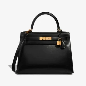 Best Replica Hermès Kelly 28 Box Black GHW - Replica Handbags