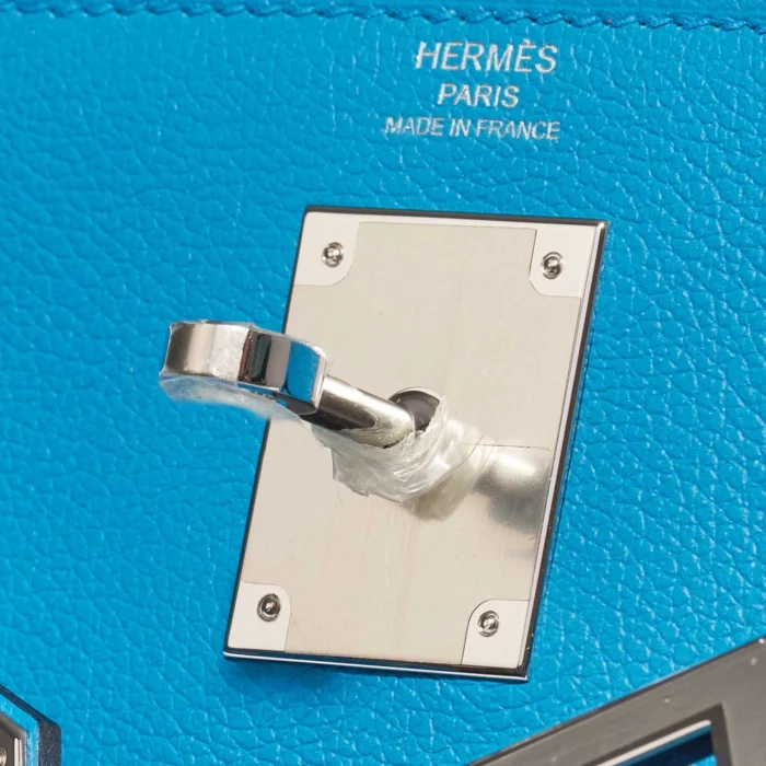 Best Replica Hermès Kelly 28 Evercolor Blue Frida PHW - Replica Handbags - Image 6