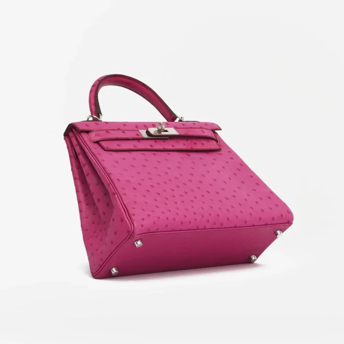 Best Replica Hermès Kelly 28 Ostrich Fuchsia PHW - DLF - Image 3