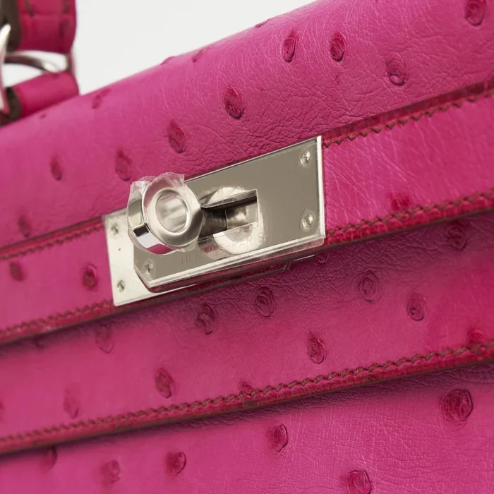 Best Replica Hermès Kelly 28 Ostrich Fuchsia PHW - DLF - Image 7