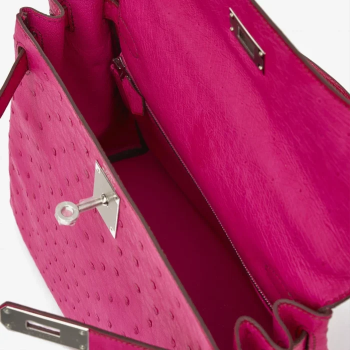 Best Replica Hermès Kelly 28 Ostrich Fuchsia PHW - DLF - Image 5