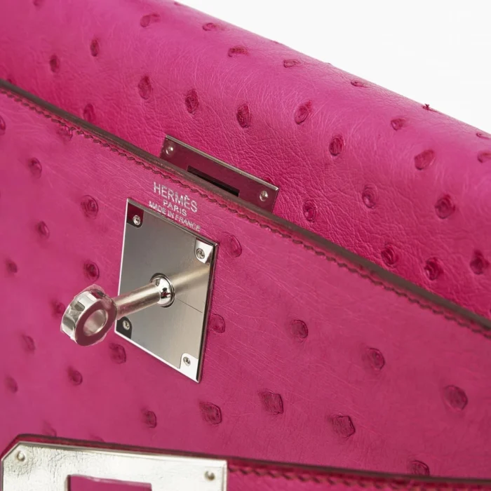Best Replica Hermès Kelly 28 Ostrich Fuchsia PHW - DLF - Image 6
