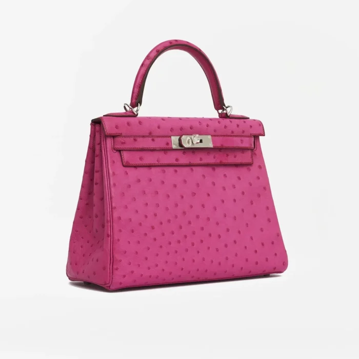 Best Replica Hermès Kelly 28 Ostrich Fuchsia PHW - DLF - Image 4
