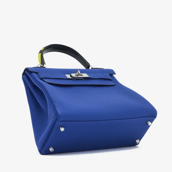 Best Replica Hermès Kelly 28 Togo Au Trot Bleu Electrique/Indigo/Lime/Vert Fonce PHW - DLF - Image 3