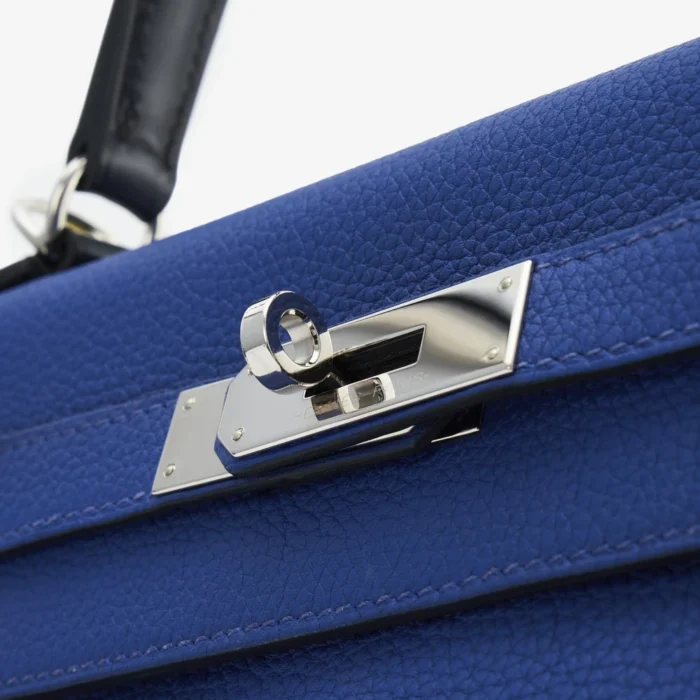 Best Replica Hermès Kelly 28 Togo Au Trot Bleu Electrique/Indigo/Lime/Vert Fonce PHW - DLF - Image 5