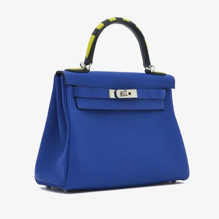Best Replica Hermès Kelly 28 Togo Au Trot Bleu Electrique/Indigo/Lime/Vert Fonce PHW - DLF - Image 4
