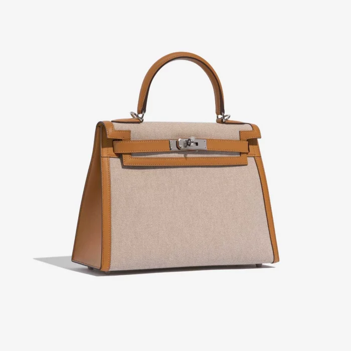 Best Replica Hermès Kelly 28 Toile H/Swift Sesame/Ecru/Beige PHW - Replica Handbags - Image 4