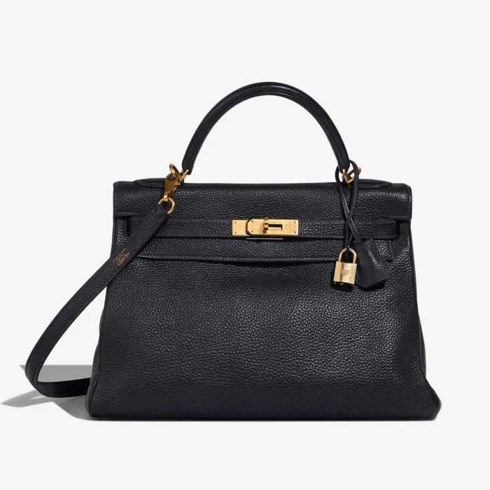 Best Replica Hermès Kelly 32 Ardennes Bleu Marine GHW - Replica Handbags