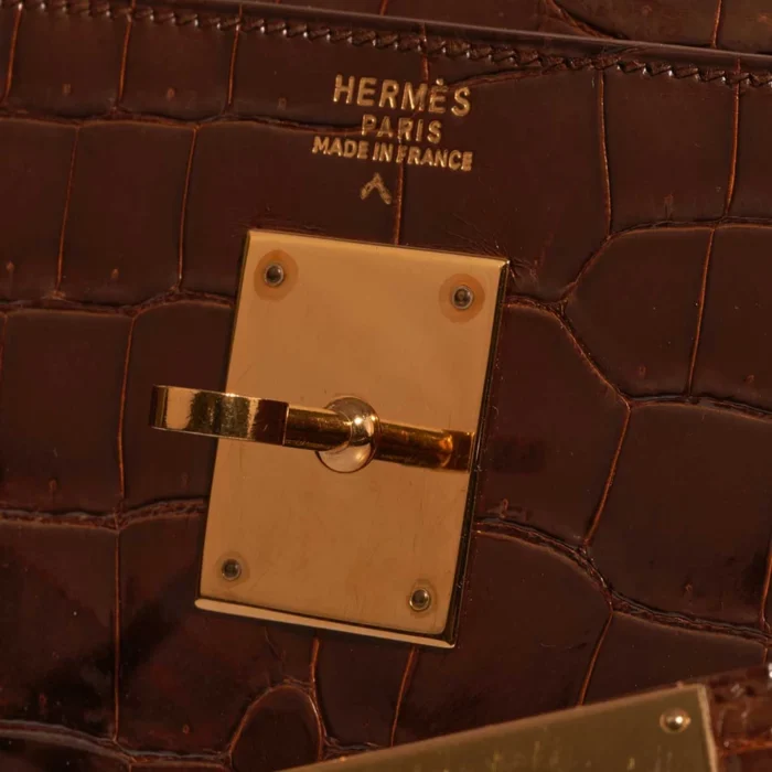 Best Replica Hermès Kelly 32 Porosus Crocodile Etrusque GHW - Replica Handbags - Image 5