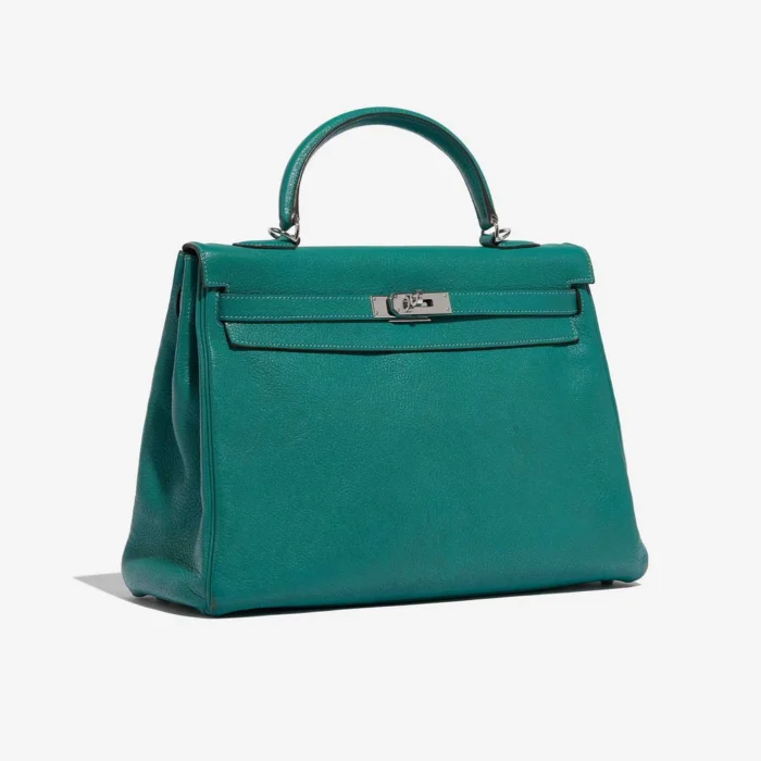 Best Replica Hermès Kelly 35 Chevre Mysore Blue Paon PHW - Replica Handbags - Image 4