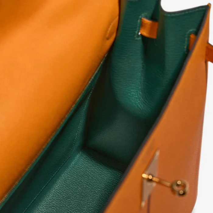 Best Replica Hermès Kelly 35 Epsom Apricot/Malachite GHW - Replica Handbags - Image 5