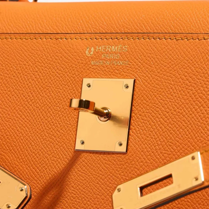 Best Replica Hermès Kelly 35 Epsom Apricot/Malachite GHW - Replica Handbags - Image 6