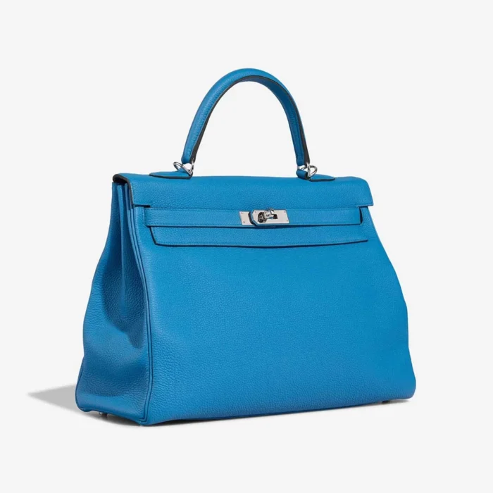 Best Replica Hermès Kelly 35 Taurillon Clemence Bleu Zanzibar PHW - Replica Handbags - Image 4