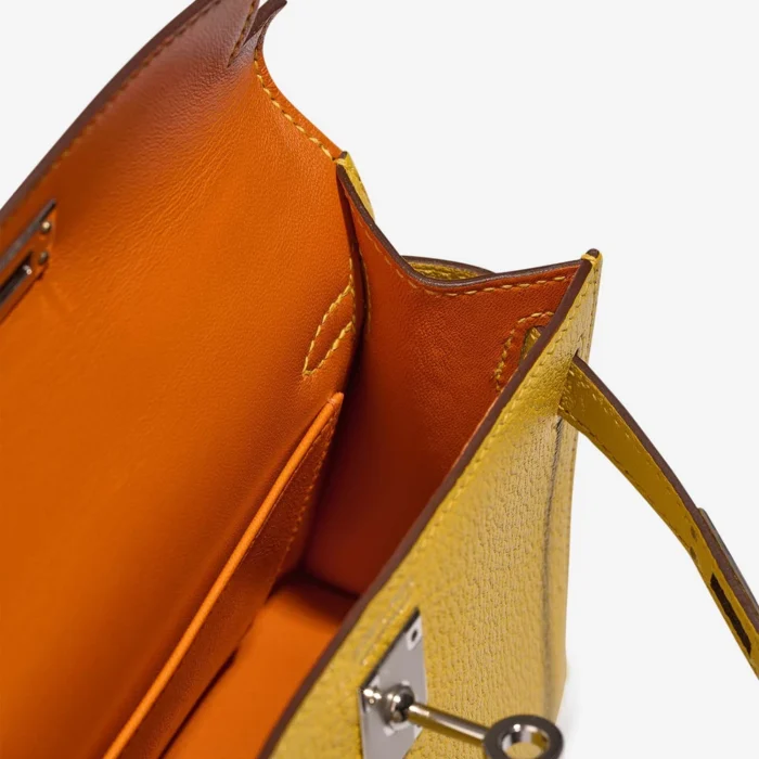 Best Replica Hermès Kelly Verso Mini Chevre Jaune de Naples/Orange PHW - Replica Handbags - Image 5