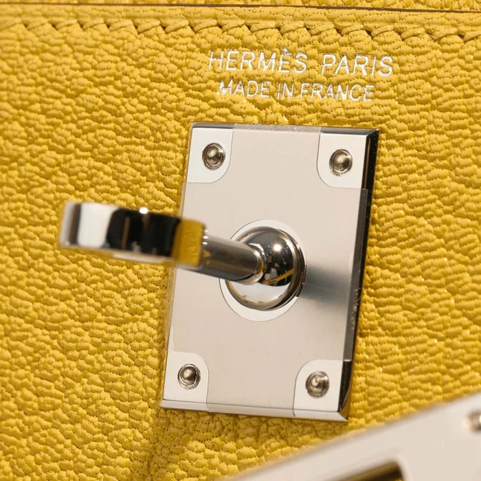 Best Replica Hermès Kelly Verso Mini Chevre Jaune de Naples/Orange PHW - Replica Handbags - Image 6