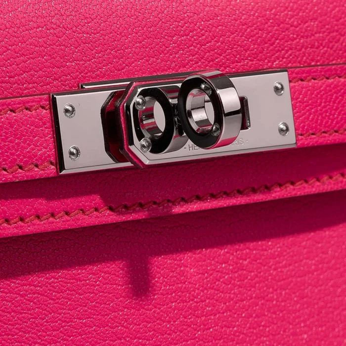 Best Replica Hermès Mini Kelly Chevre Chamkila Rose Pop/Framboise PHW - Replica Handbags - Image 7