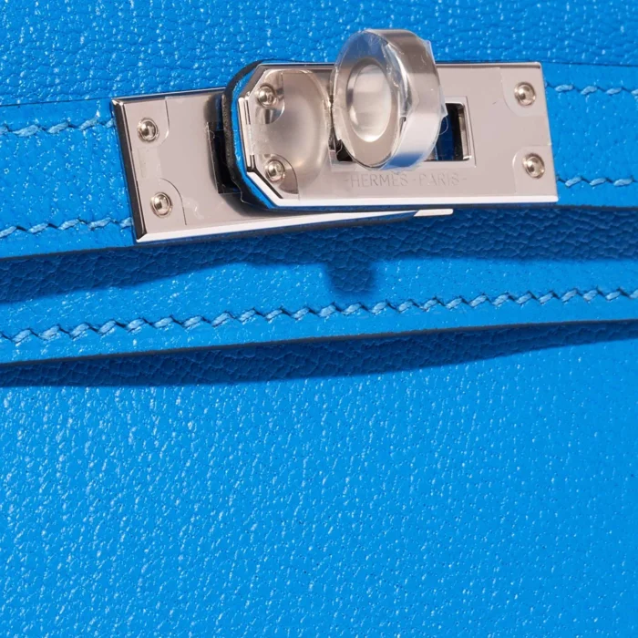 Best Replica Hermès Mini Kelly Chèvre Mysore Blue Hydra PHW - Replica Handbags - Image 7