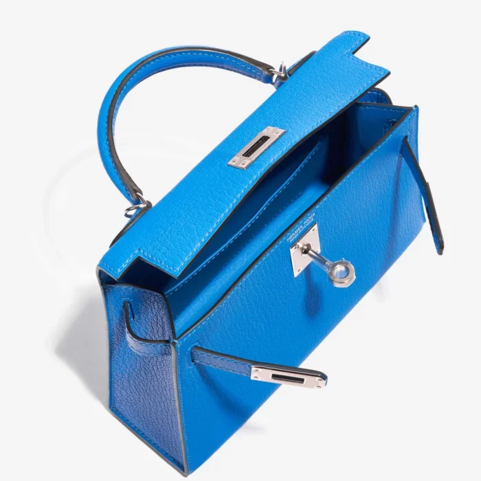 Best Replica Hermès Mini Kelly Chèvre Mysore Blue Hydra PHW - Replica Handbags - Image 5