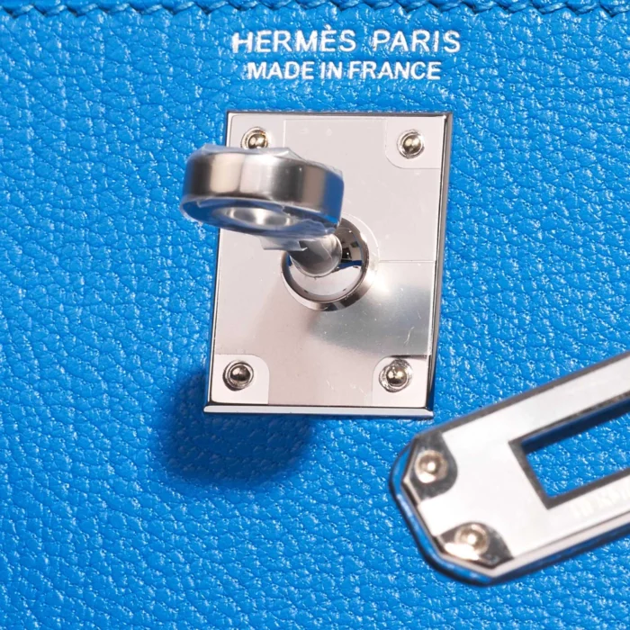 Best Replica Hermès Mini Kelly Chèvre Mysore Blue Hydra PHW - Replica Handbags - Image 6