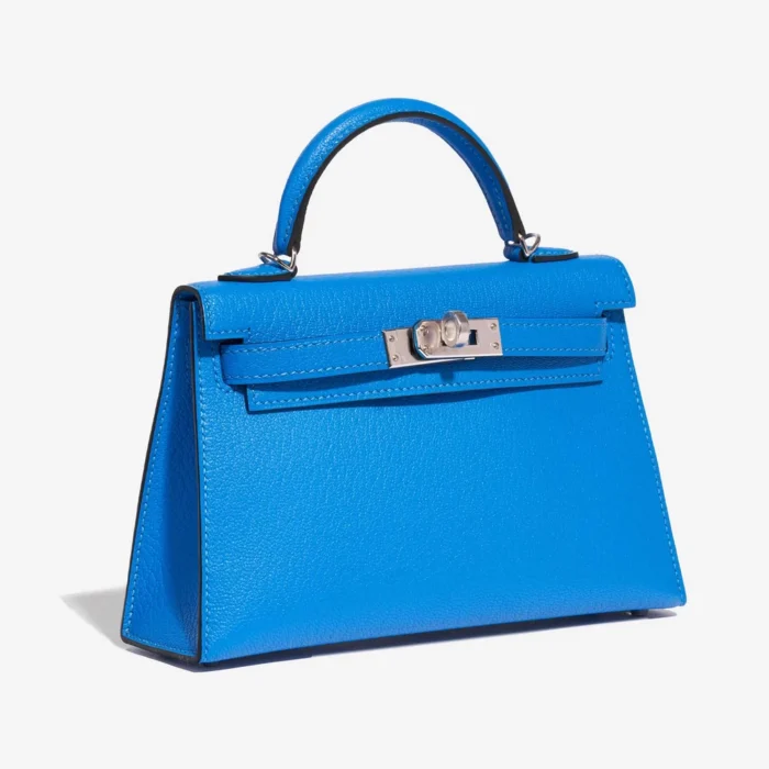 Best Replica Hermès Mini Kelly Chèvre Mysore Blue Hydra PHW - Replica Handbags - Image 4