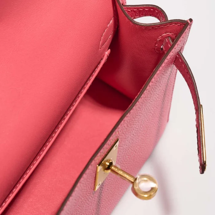 Best Replica Hermès Mini Kelly Chevre Mysore Rose Azalee GHW - Replica Handbags - Image 5