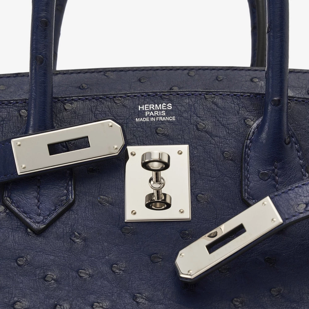 Hermès Birkin 30 Bleu Iris Ostrich with Palladium Hardware - Image 5