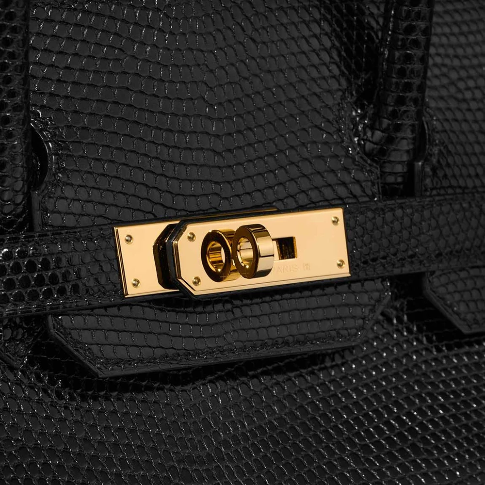 Black Salvator Lizard Birkin 30 with Polished Gold Hardware - Image 7
