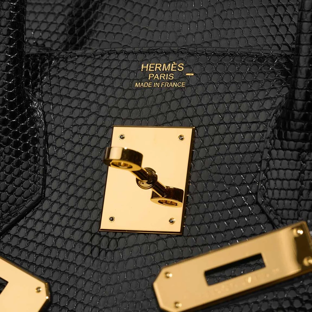 Black Salvator Lizard Birkin 30 with Polished Gold Hardware - Image 6