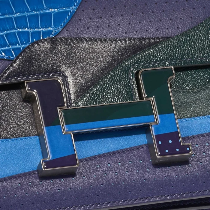 Hermès Replica Constance 24 Endless Road Swift/Alligator/Lizard Blue Encre/Blue Zellige/Vert Cypress/Blue Nuit PHW - DLF - Image 7
