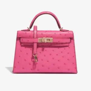 Hermès Replica HSS Mini Kelly Ostrich Rose Fuchsia/Gold GHW