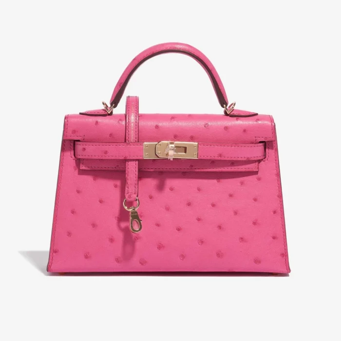 Hermès Replica HSS Mini Kelly Ostrich Rose Fuchsia/Gold GHW